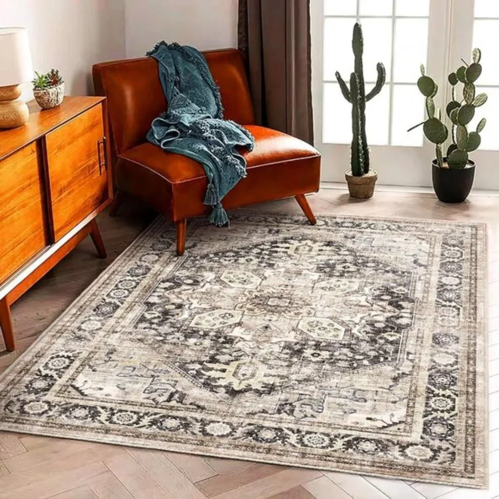 New 3x5 Washable Area Rug, Thin Vintage Non-Slip Carpet for Home & Room Decor